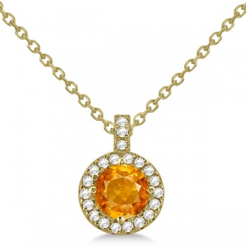 Citrine & Diamond Halo Pendant Necklace 14k Yellow Gold (0.77ct)
