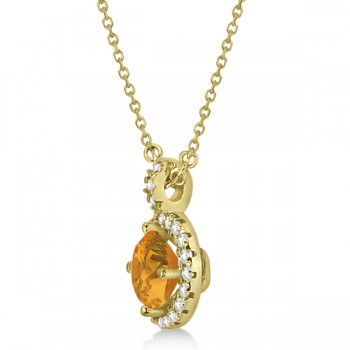 Citrine & Diamond Halo Pendant Necklace 14k Yellow Gold (0.77ct)