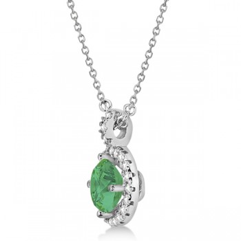 Emerald & Diamond Halo Pendant Necklace 14k White Gold (0.90ct)