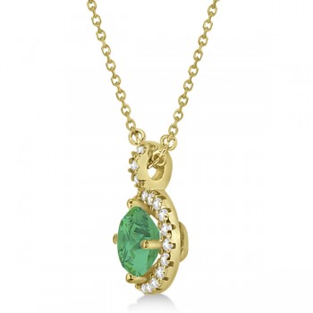 Emerald & Diamond Halo Pendant Necklace 14k Yellow Gold (0.90ct)