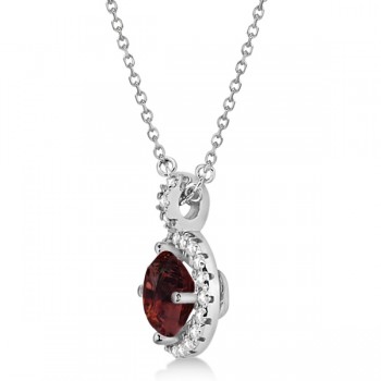 Garnet & Diamond Halo Pendant Necklace 14k White Gold (1.01ct)