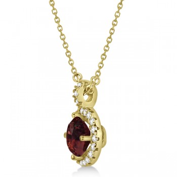 Garnet & Diamond Halo Pendant Necklace 14k Yellow Gold (1.01ct)