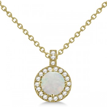 Opal & Diamond Halo Pendant Necklace 14k Yellow Gold (0.68ct)