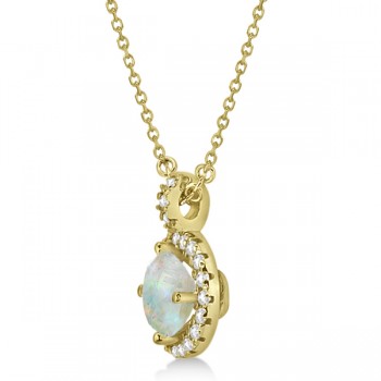 Opal & Diamond Halo Pendant Necklace 14k Yellow Gold (0.68ct)