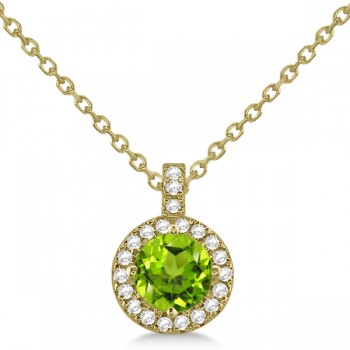 Peridot & Diamond Halo Pendant Necklace 14k Yellow Gold (0.87ct)