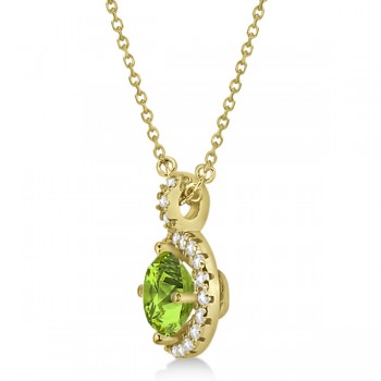 Peridot & Diamond Halo Pendant Necklace 14k Yellow Gold (0.87ct)