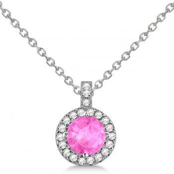 Pink Sapphire & Diamond Halo Pendant Necklace 14k White Gold (1.07ct)