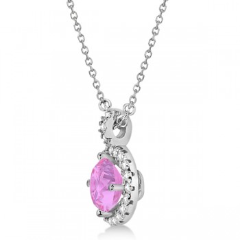 Pink Sapphire & Diamond Halo Pendant Necklace 14k White Gold (1.07ct)