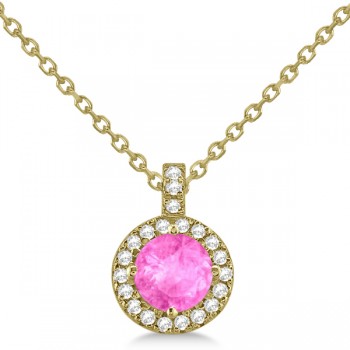 Pink Sapphire & Diamond Halo Pendant Necklace 14k Yellow Gold (1.07ct)