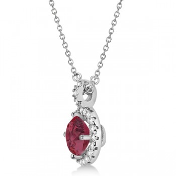 Ruby & Diamond Halo Pendant Necklace 14k White Gold (1.07ct)