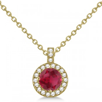 Ruby & Diamond Halo Pendant Necklace 14k Yellow Gold (1.07ct)