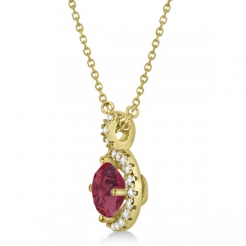 Ruby & Diamond Halo Pendant Necklace 14k Yellow Gold (1.07ct)