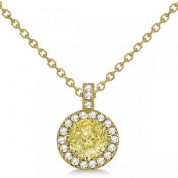 Yellow Diamond & Diamond Halo Pendant Necklace Round  14k Yellow Gold (1.00ct)
