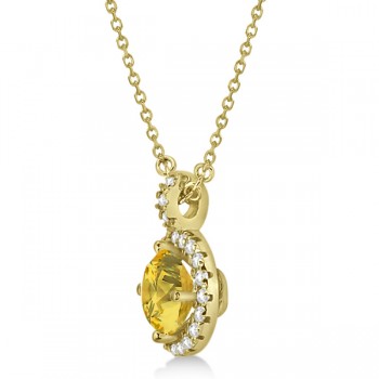 Yellow Sapphire & Diamond Halo Pendant Necklace 14k Yellow Gold (1.07ct)