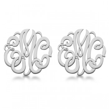 Personalized Monogram Post-Back Stud Earrings in 14k White Gold