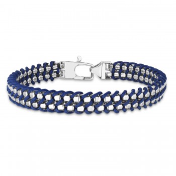 Men's Blue Cord Bracelet in Sterlling Silver