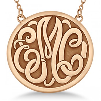Engraved Initial Circle Monogram Pendant Necklace in 14k Rose Gold
