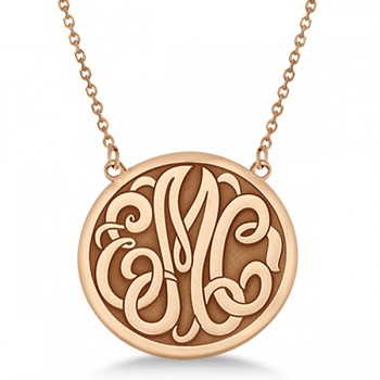 Engraved Initial Circle Monogram Pendant Necklace in 14k Rose Gold