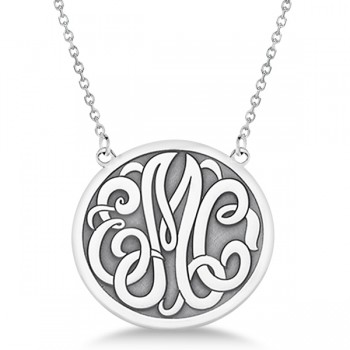 Engraved Initial Circle Monogram Pendant Necklace in Sterling Silver