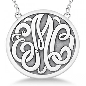 Engraved Initial Circle Monogram Pendant Necklace in 14k White Gold