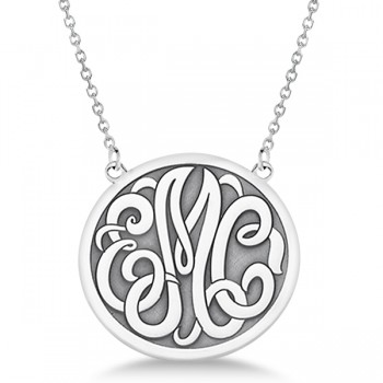 Engraved Initial Circle Monogram Pendant Necklace in 14k White Gold