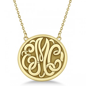 Engraved Initial Circle Monogram Pendant Necklace in 14k Yellow Gold