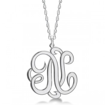 Personalized Single Initial Cursive Monogram Necklace Sterling Silver