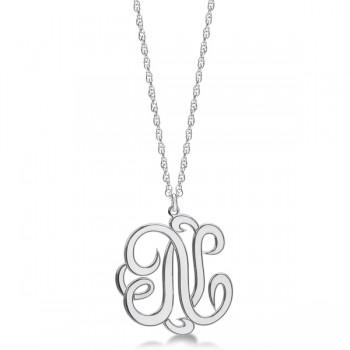 Personalized Single Initial Cursive Monogram Necklace Sterling Silver