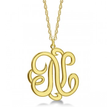 Personalized Single Initial Cursive Monogram Necklace 14k Yellow Gold