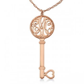 Personalized Key Initial Monogram Pendant Necklace in 14k Rose Gold