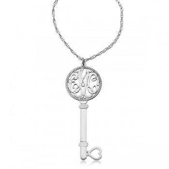 Personalized Key Initial Monogram Pendant Necklace in Sterling Silver