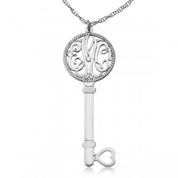 Personalized Key Initial Monogram Pendant Necklace in 14k White Gold