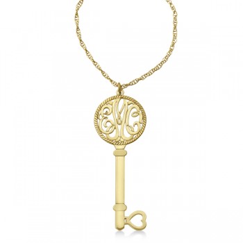 Personalized Key Initial Monogram Pendant Necklace in 14k Yellow Gold