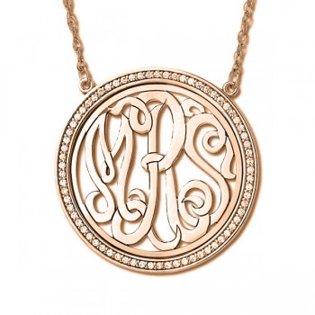 Monogram Initial Necklace with Diamond Accents 14k Rose Gold (0.34ct)