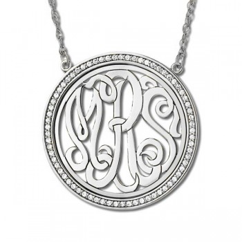 Monogram Initial Necklace with Diamond Accents 14k White Gold (0.34ct)