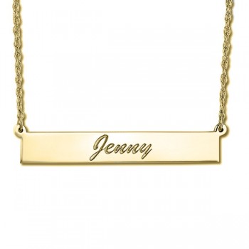 Women's Personalized Engraved Name Necklace Bar Pendant 14k Y. Gold