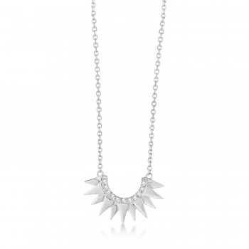 Diamond Sunburst Shaped Pendant Necklace 14k White Gold (0.06ct)