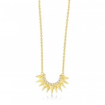 Diamond Sunburst Shaped Pendant Necklace 14k Yellow Gold (0.06ct)