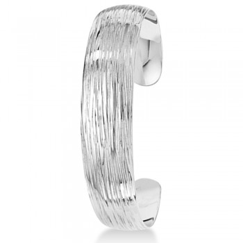 Textured Slip-On Bangle Bracelet in Plain Metal Sterling Silver