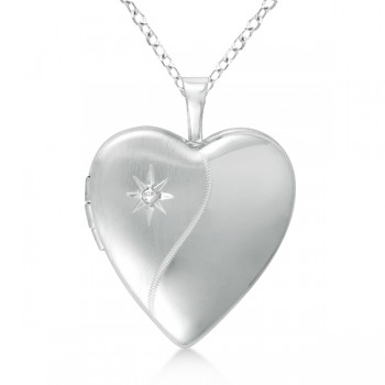 Sterling Silver Split Heart-Shape Diamond Locket Necklace (0.01ct)