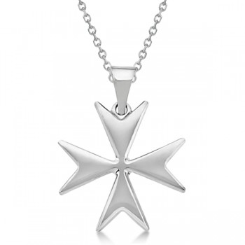 Maltese Cross Pendant for Men or Women Crafted from 14K White Gold