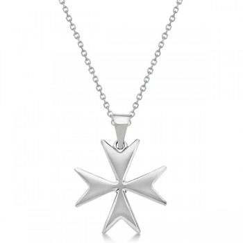 Maltese Cross Pendant for Men or Women Crafted from 14K White Gold