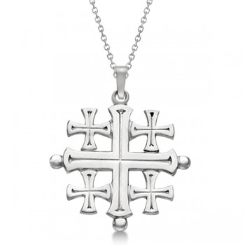 Crusaders' Jerusalem Cross Pendant for Men or Women in 14k White Gold