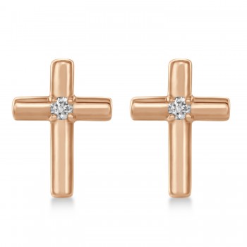 Diamond Cross Earrings 14k Rose Gold (0.02ct)