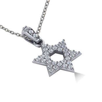 Diamond Jewish Star of David Pendant Necklace 14k White Gold (0.33ct)