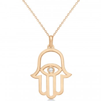 Hamsa Evil Eye Diamond Pendant Necklace 14k Rose Gold (0.02ct)