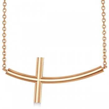 Curved Sideways Cross Necklace Religious Pendant 14k Rose Gold