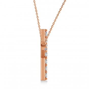 Lab Grown Diamond Sideways Curved Cross Pendant Necklace 14k Rose Gold 1.10ct