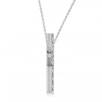 Lab Grown Diamond Sideways Curved Cross Pendant Necklace 14k White Gold 1.10ct