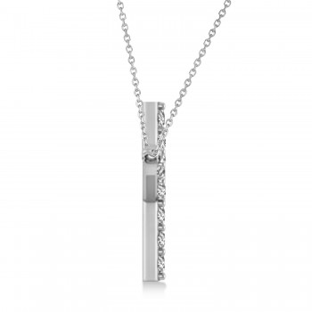 Diamond Sideways Curved Cross Pendant Necklace 14k White Gold 1.10ct